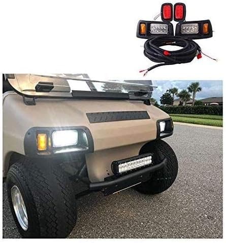 Huskey Golf Cart Adjustable 12 Volt LED Headlights & Taillights Kit For Club Car DS 1993 and Up Gas & Electric Models With Wiring Harness
