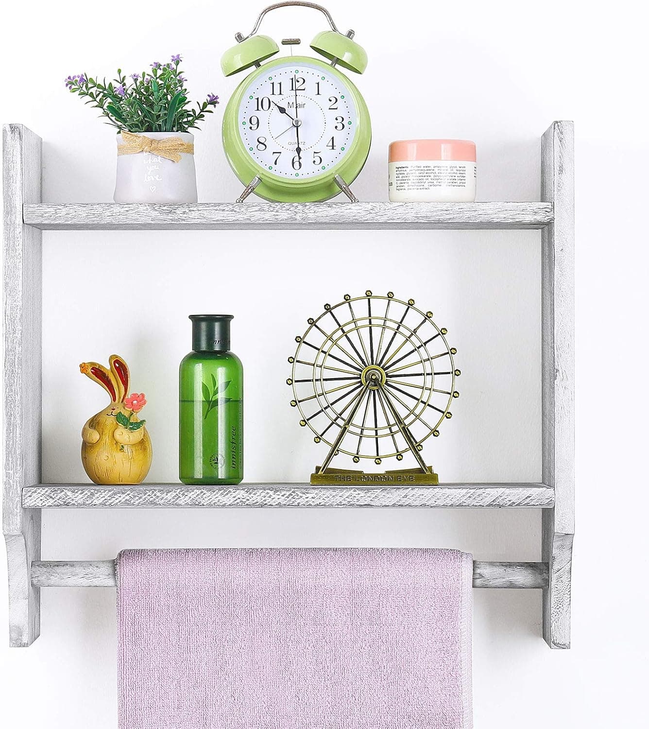 Bathroom Wall Shelves with Towel Bar, Wood Towel Rack with Shelf Wall Mounted Ladder Towel Holder Over Toilet Organizer Storage for Bathroom Living Room Kitchen Farmhouse Decor