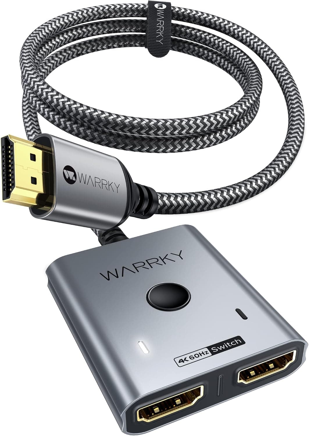 HDMI Switch 2 in 1 Out 4K@60Hz, WARRKY 【3.3ft Fixed Braided HDMI Cable, Aluminum Case, HDCP 2.2】 Bidirectional 2x1 Switcher Splitter UHD Compatible for PS5/4, Xbox, Roku, FireStick