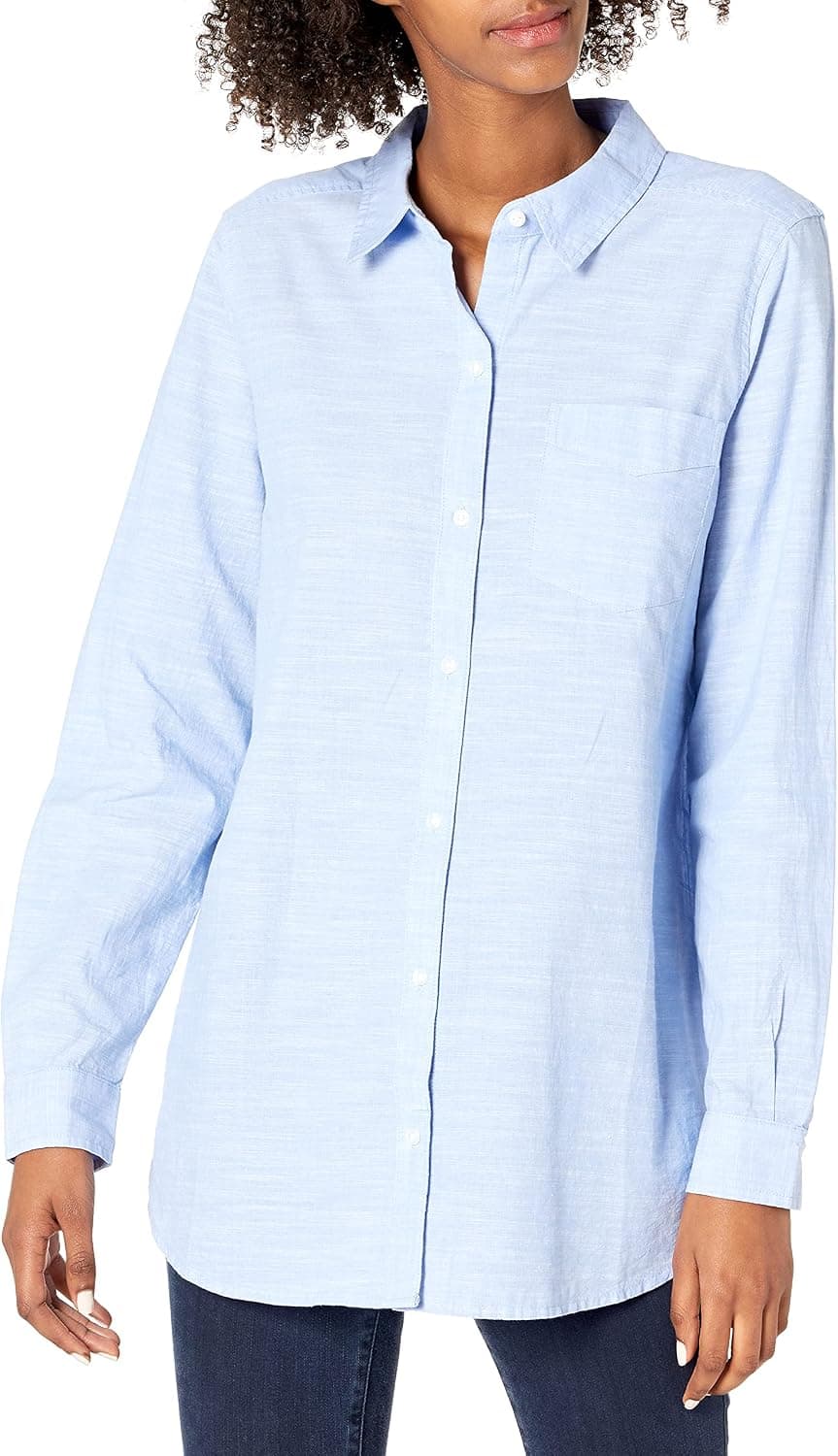 Daily Ritual Women's Broken-in Cotton Long-Sleeve Button-Front Tunic