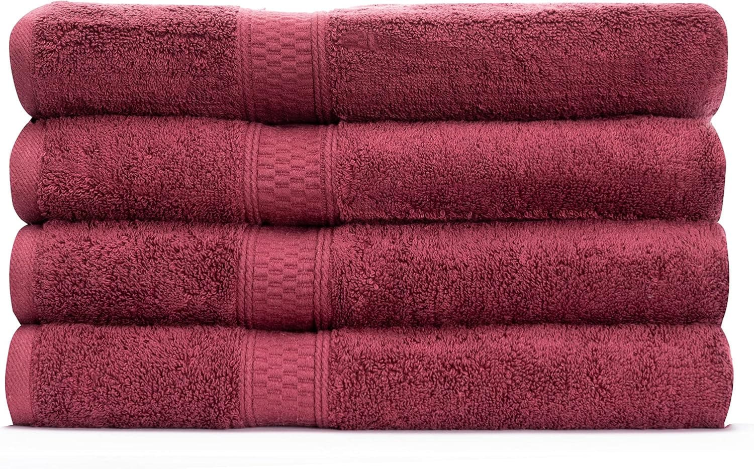 4 Piece Bathroom Towel Set - 4 Large Bath Towels (54" x 27") - 100% Ring Spun 600 GSM Cotton - Premium Naturally Soft, Ultra-Absorbent, Machine Washable Restroom Towel Sets (Wine Red)