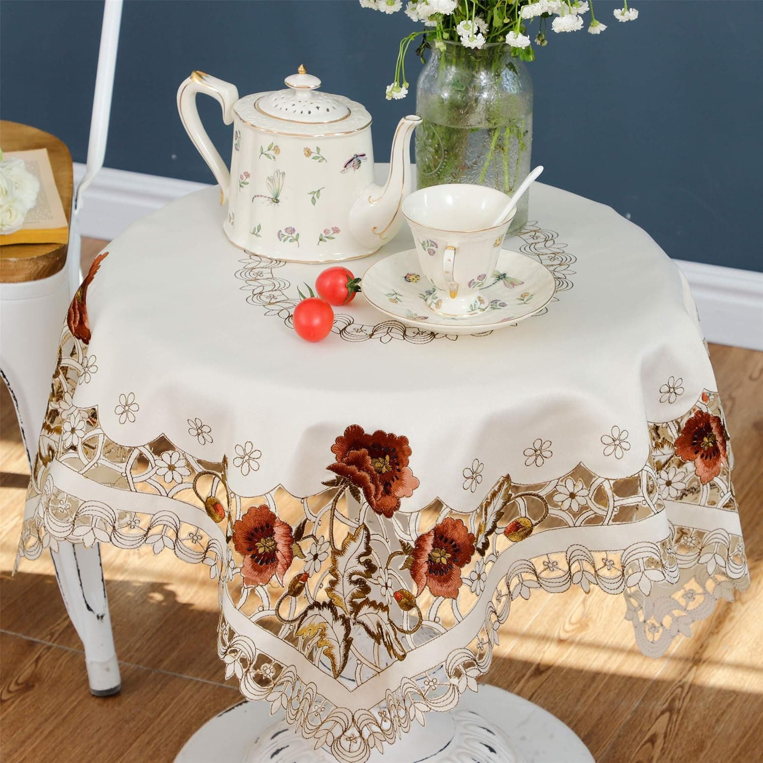 Luxury Cutwork Handmade Embroidery Floral Jacquard Table Cloths Cover Round 32 inch Approx