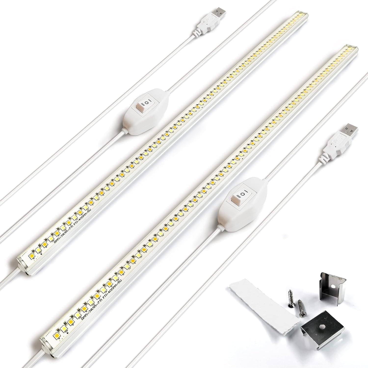 ALIDE Waterproof USB Led Under Cabinet/Counter/Desk/Shelf Light Bar Warm 3000k+ Daylight Cool White 6000k(2 Colors),16inch DC5V Plug in LED Closet Lighting with Switch & Magnet,2Pack