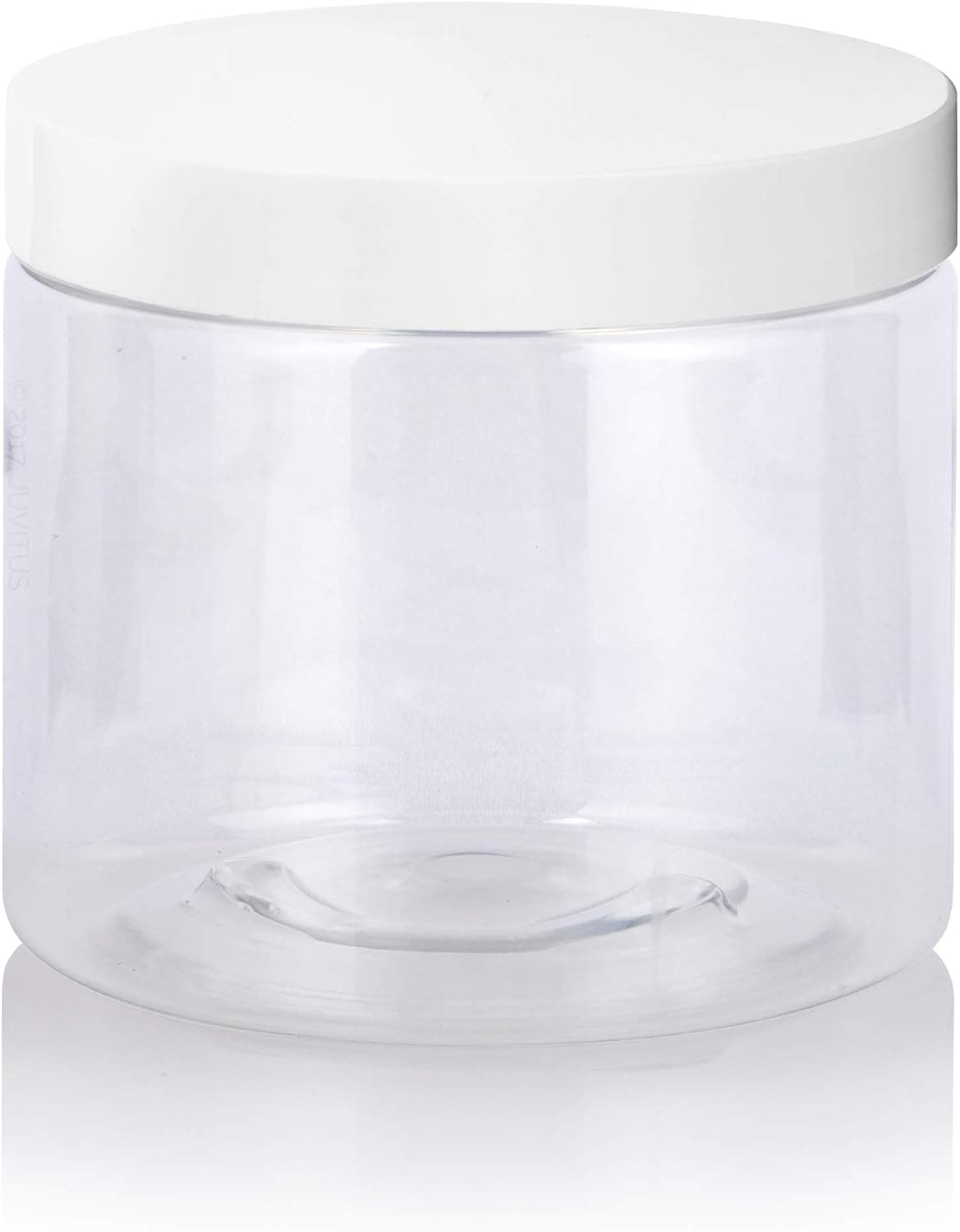 JUVITUS Clear Large 16 oz PET Plastic (BPA Free) Refillable Jar with White Lids - (8 pack)