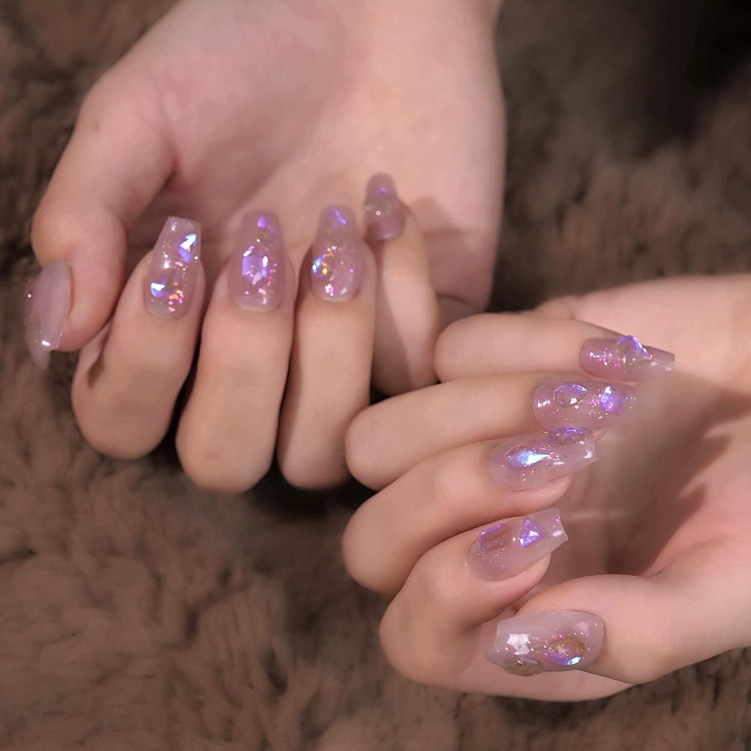 Runbby Press On Nails, Handmade Fake Nails Reusable Acrylic Nails with Dreamy Moonlight Design for Women and Girls 4 shapes
