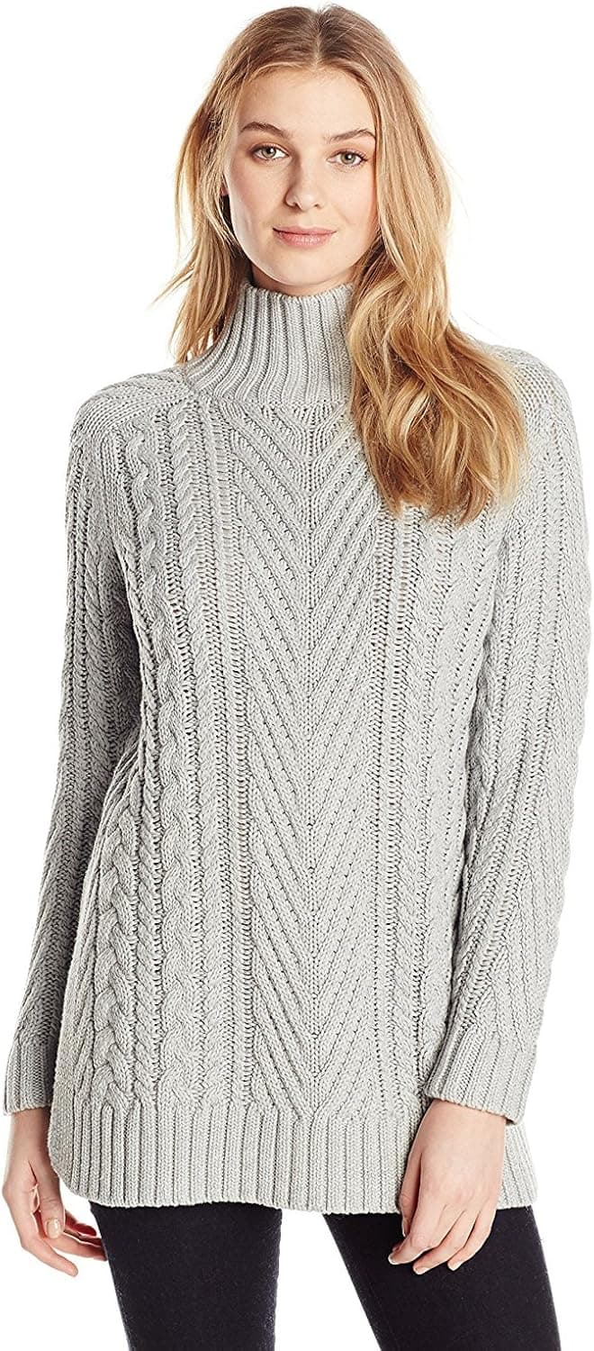 Vince Camuto Women's Long Sleeve Turtle Neck Mix Cable Tunic