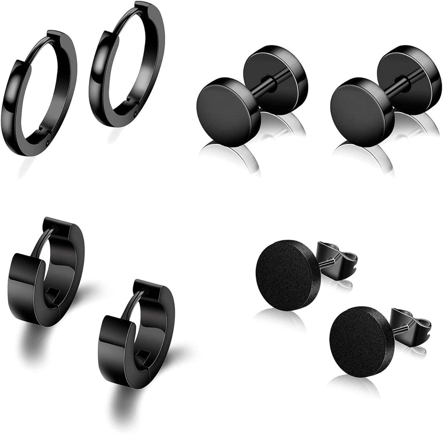 Pusheng 4 Pairs Stainless Steel Stud Earrings Huggie Hoop Earrings for Men Women