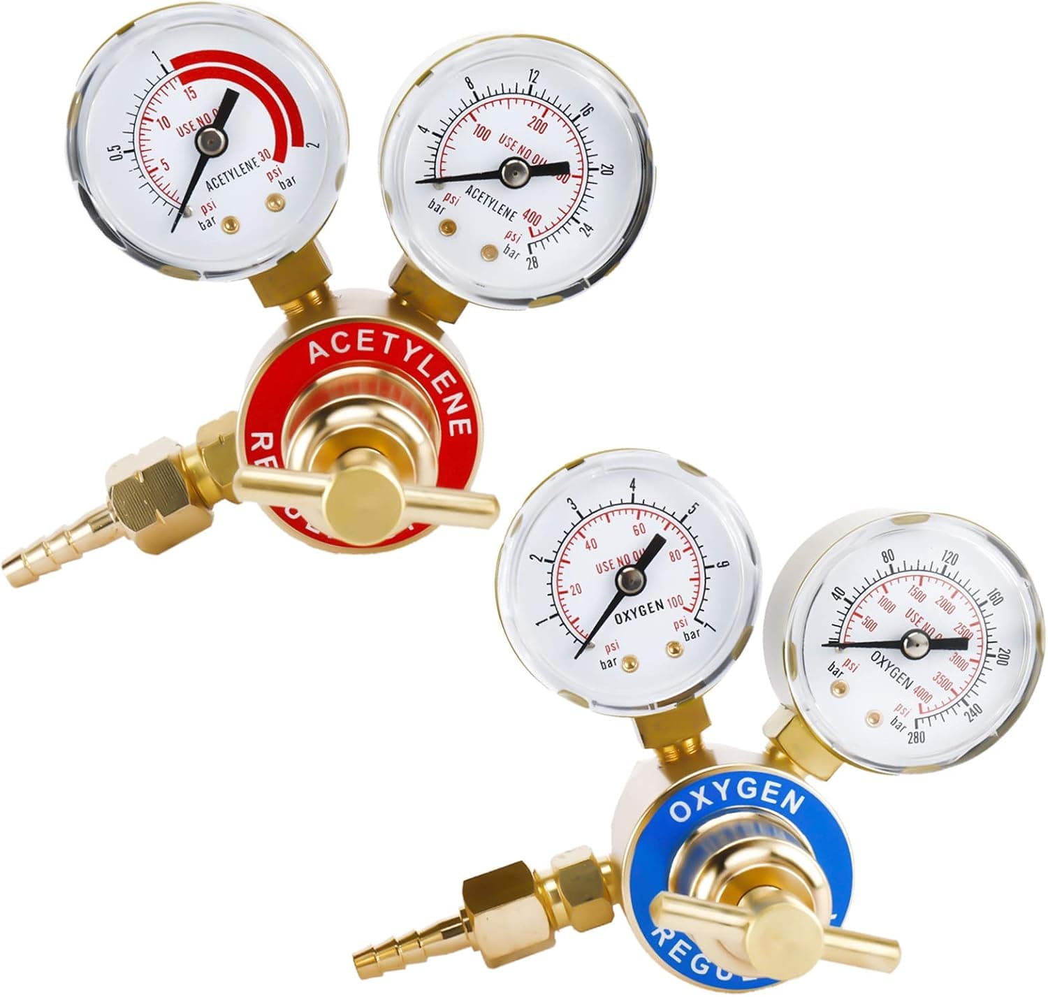 HighFree Dual Gauge Oxygen and Acetylene Solid Brass Regulators Compatible with Victor Welding Gas Torch Cutting - CGA540 and CGA200