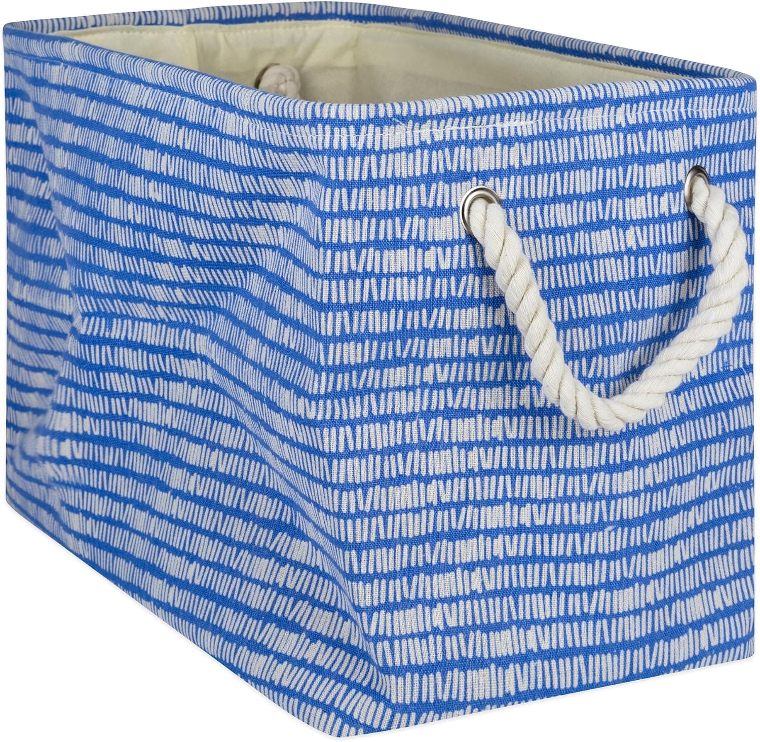 DII Collapsible Polyester Storage Basket Or Bin with Durable Cotton Handles, Home Organizer Solution for Office, Bedroom Closet, Toys, and Laundry, 16x10x12-Medium, Keeping Score Bright Blue