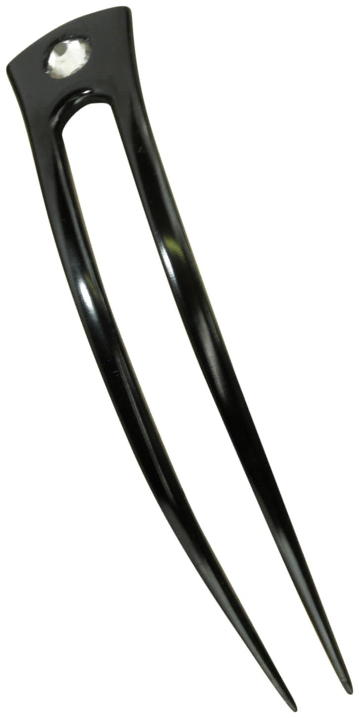 JWL HAWNKOA PRODUCTS Anodized Aluminum Two Prong Curved 6" Hair Forks Unbreakable Waterproof Pick Pic Pin Fork - Hawaiian Style (Black)