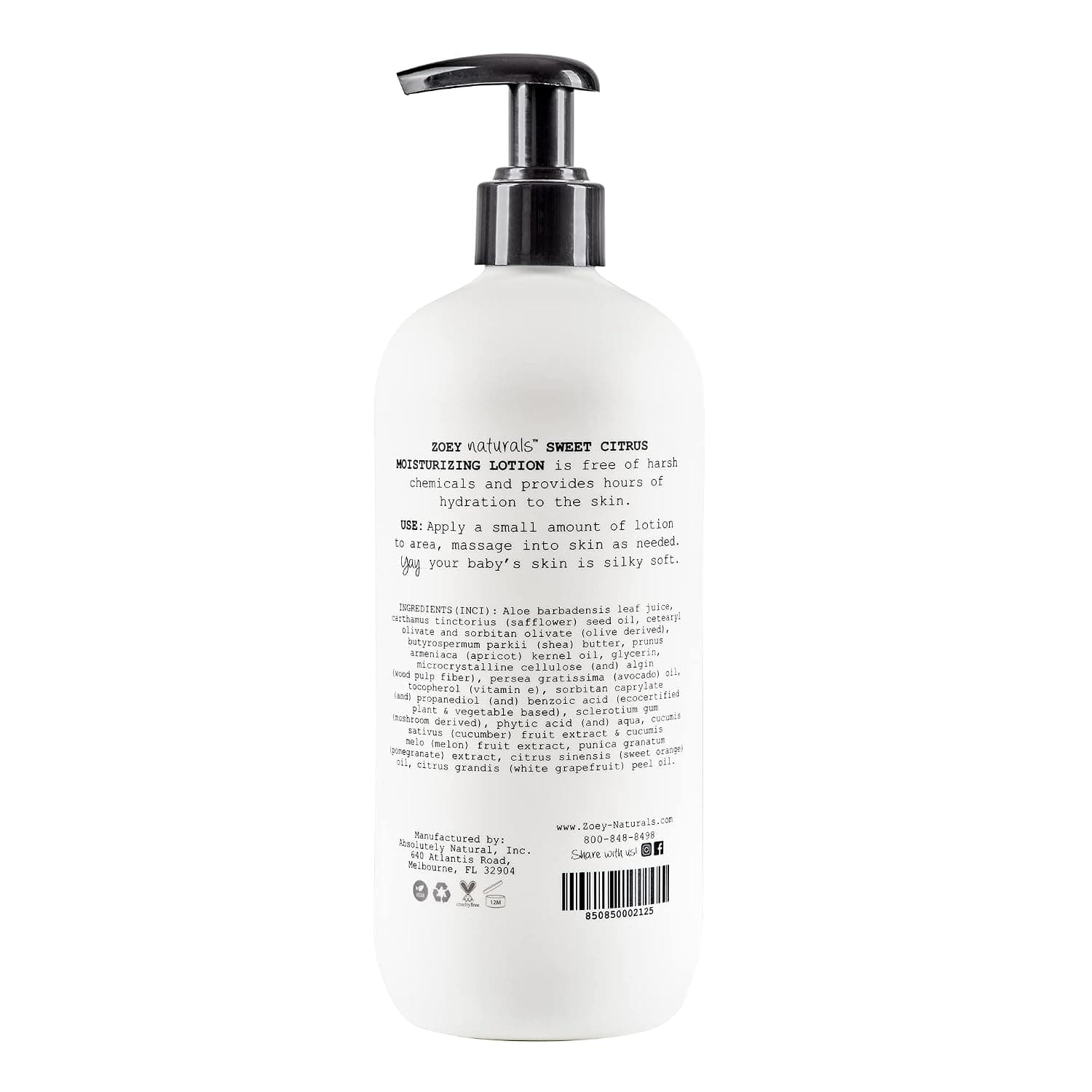 Absolutely Natural Zoey Naturals - Sweet Citrus Moisturizing Baby Lotion, with Shea Butter, Made in USA