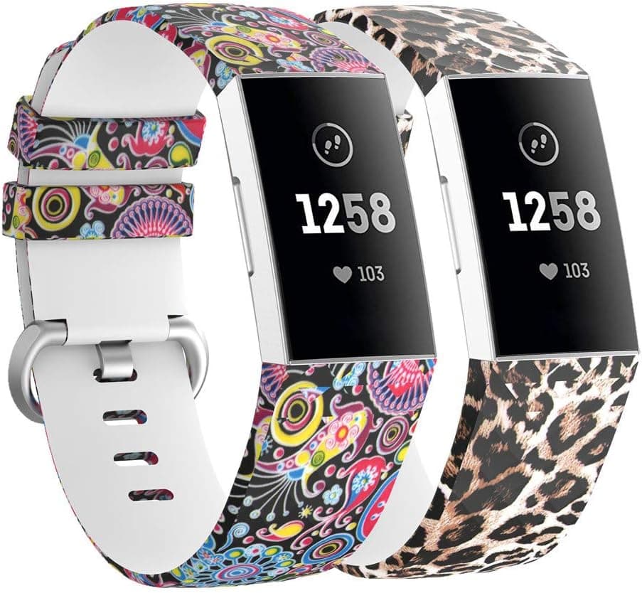 Usitek Compatible with Fitbit Charge 3 Bands Women Men Large Small,Floral Replacement Strap Accessories Pattern Printed Wristband Compatible with Fitbit Charge 3 & Charge 3 SE