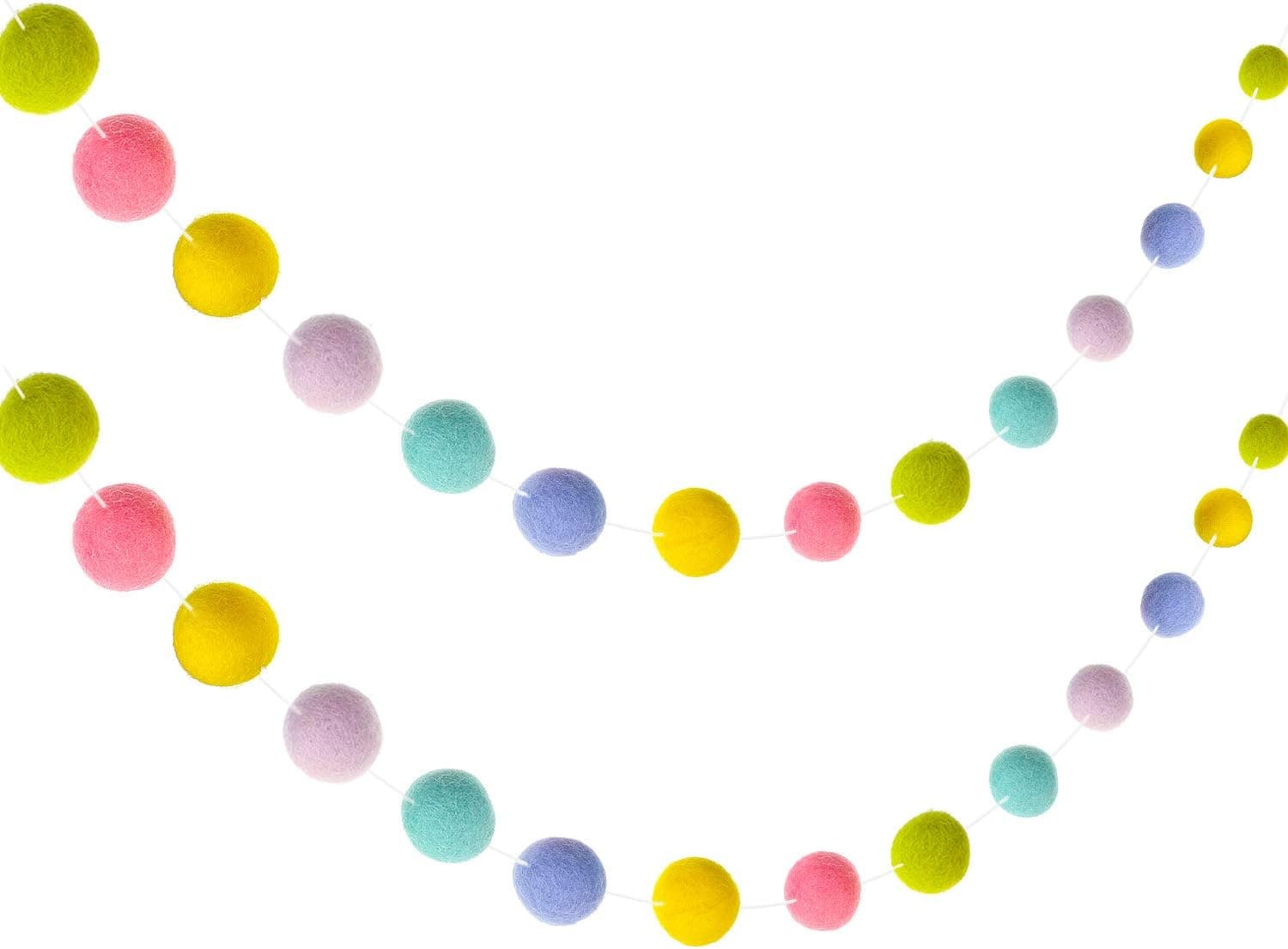 Wool Felt Ball Garland Colourful Felt Ball Pom Pom Garlands 9.84 Feet Long 70 Balls Felt Ball Garlands Hanging Garland Banner for Wall Party Home Decoration (Green, Pink, Yellow, Blue and Purple)