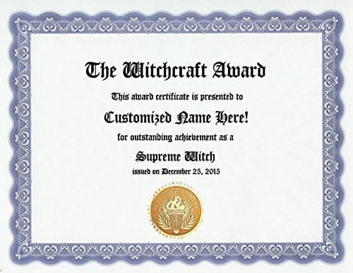 Witchcraft Award: Personalized Custom Witch Award Certificate for Witches Who Practice The Craft (Funny Customized Occult Present Wicca Joke Gift - Unique Wiccan Pagan Novelty Item)