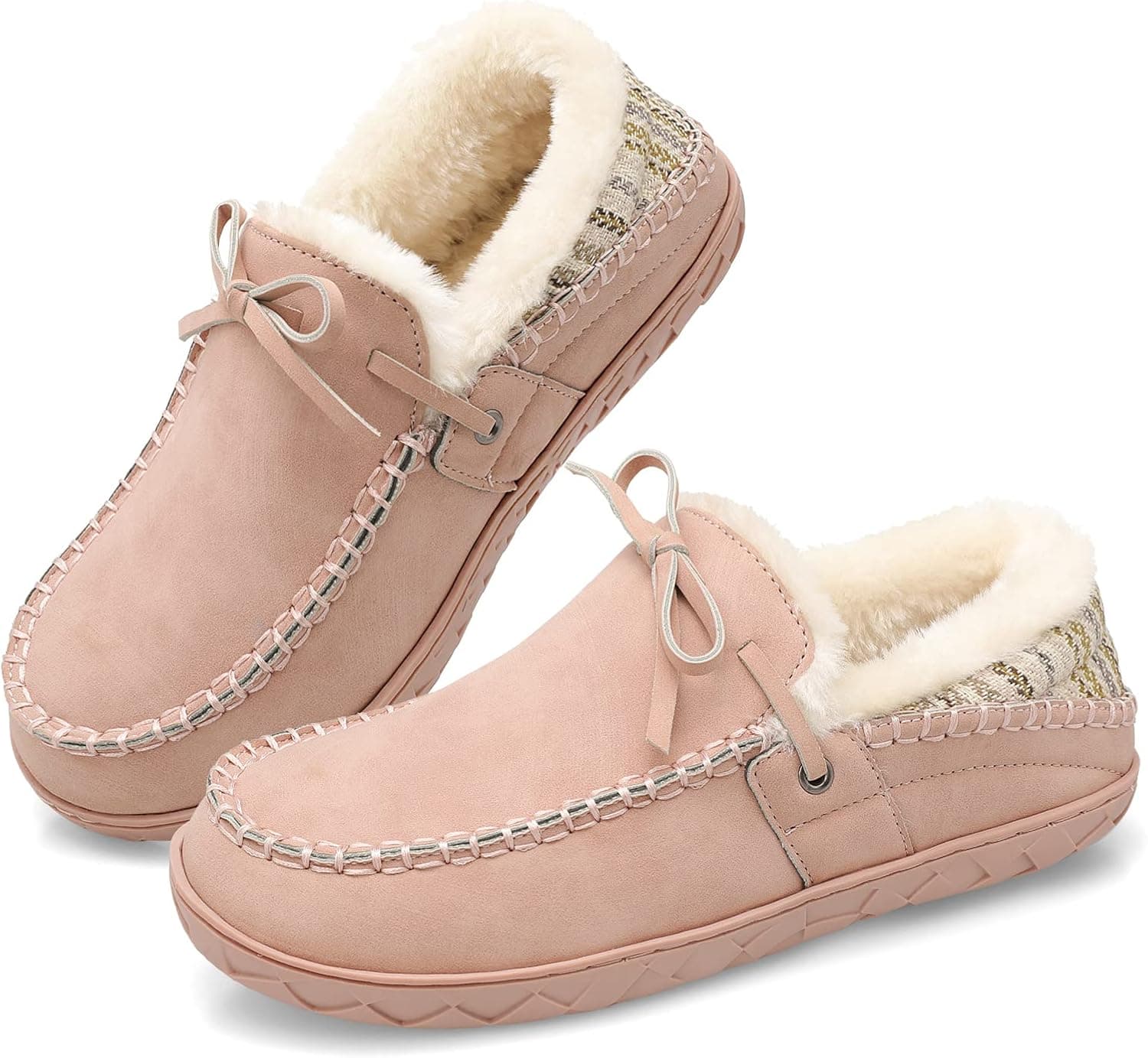 Moccasin Shoes Women 0utdoor Lined Faux Fur Moccasins Slippers Walking Bedroom House Shoes Womens Furry Slipper Loafer Pink Size 10 Hard Sole