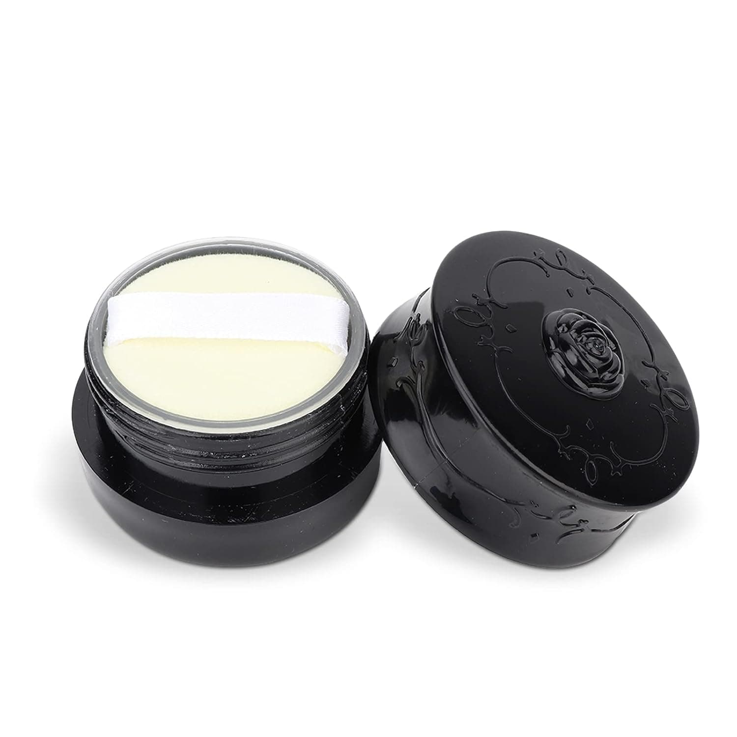 Agatige Makeup Powder Compact Empty, Small Portable Vintage Rose Empty Loose Powder Container Box with Sifter and Powder Puff, 2.2 x 1.4 in(Black)