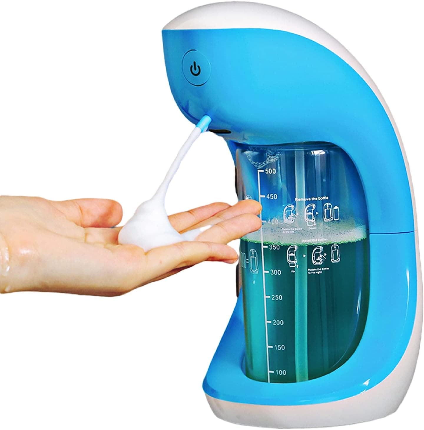 Automatic Foam Soap Dispenser for Kids, 17oz Touchless Soap Dispenser, Battery Operated Hand Soap Dispenser, Both Soap and Foam Pumpable (Blue)