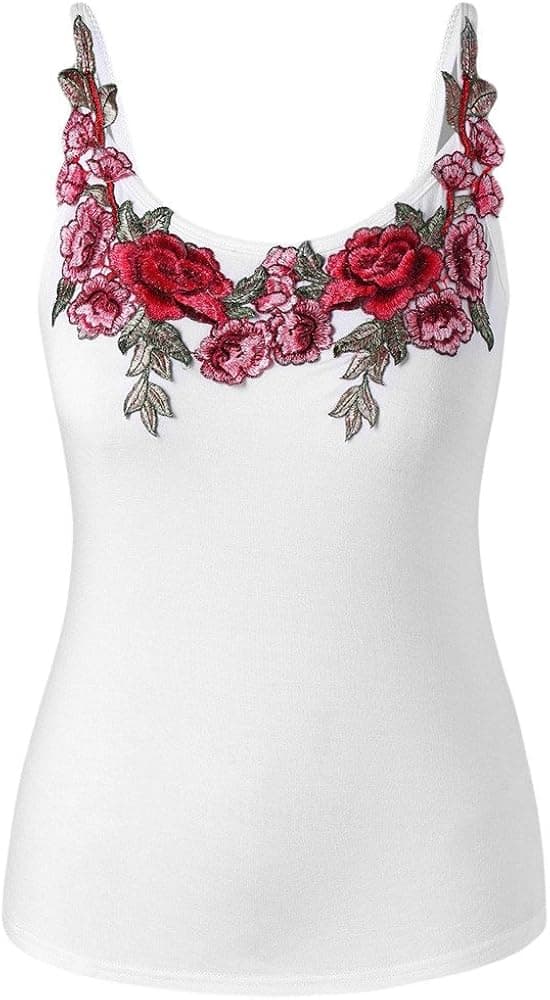 Wintialy Womens Plus Size Rose Embroidery Floral Tank Tops Shirt Blouse Camisole