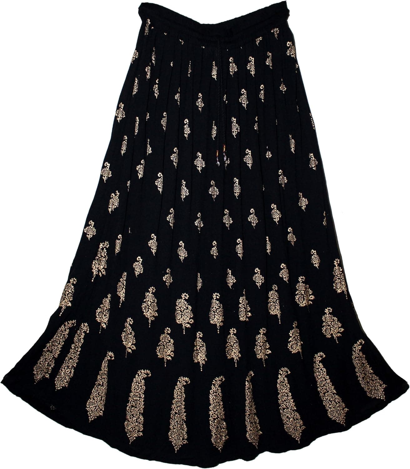 FOI Rayon Hippy Skirt Retro Kjol Rock Boho Falda Women Indian Gypsy Jupe Broomstick Black