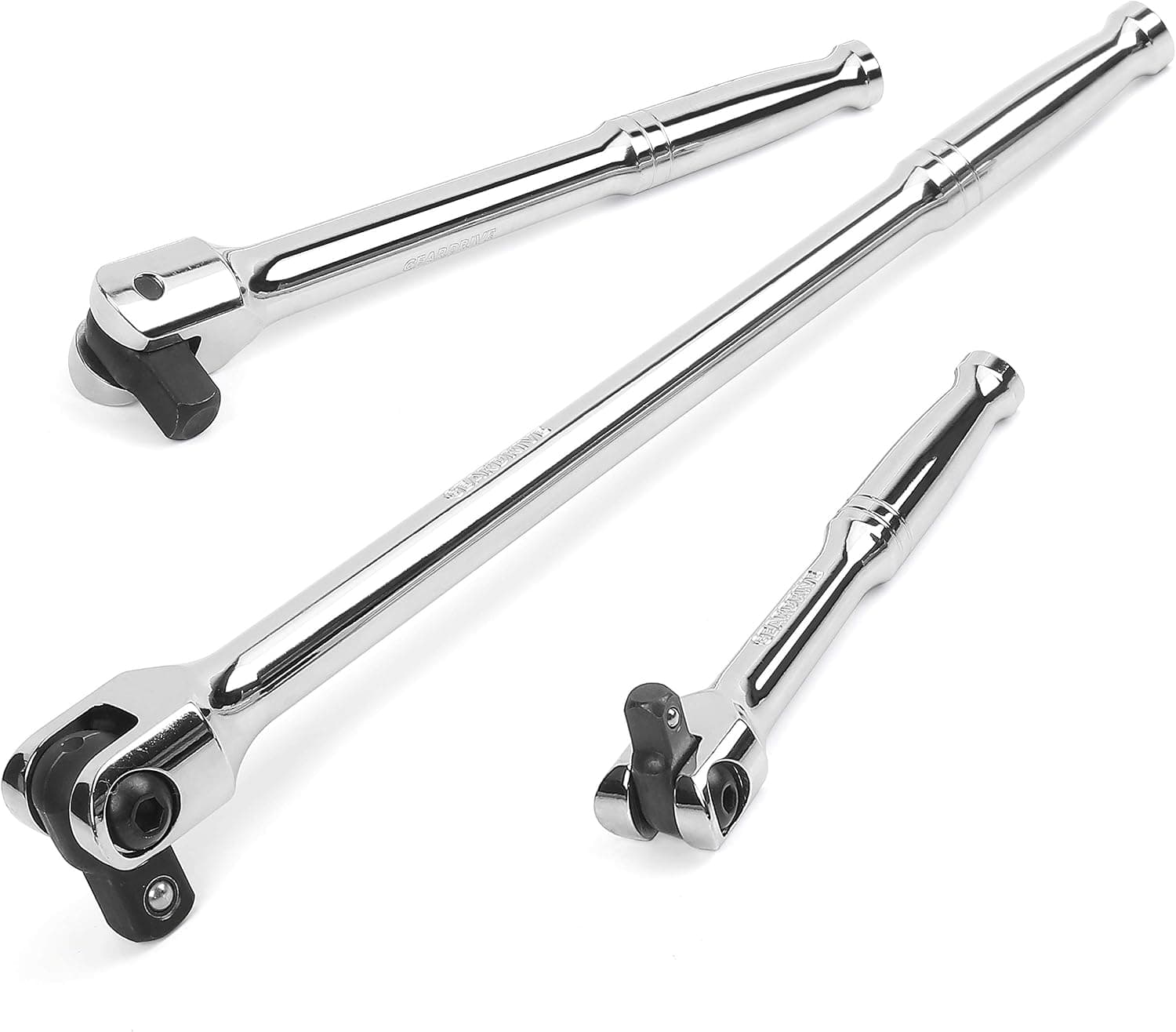 GEARDRIVE Breaker Bar Set, 3-piece 1/4'', 3/8'', 1/2'' Drive, Flex-Handle and 180° Rotatable Head, Premium Chrome Vanadium Made
