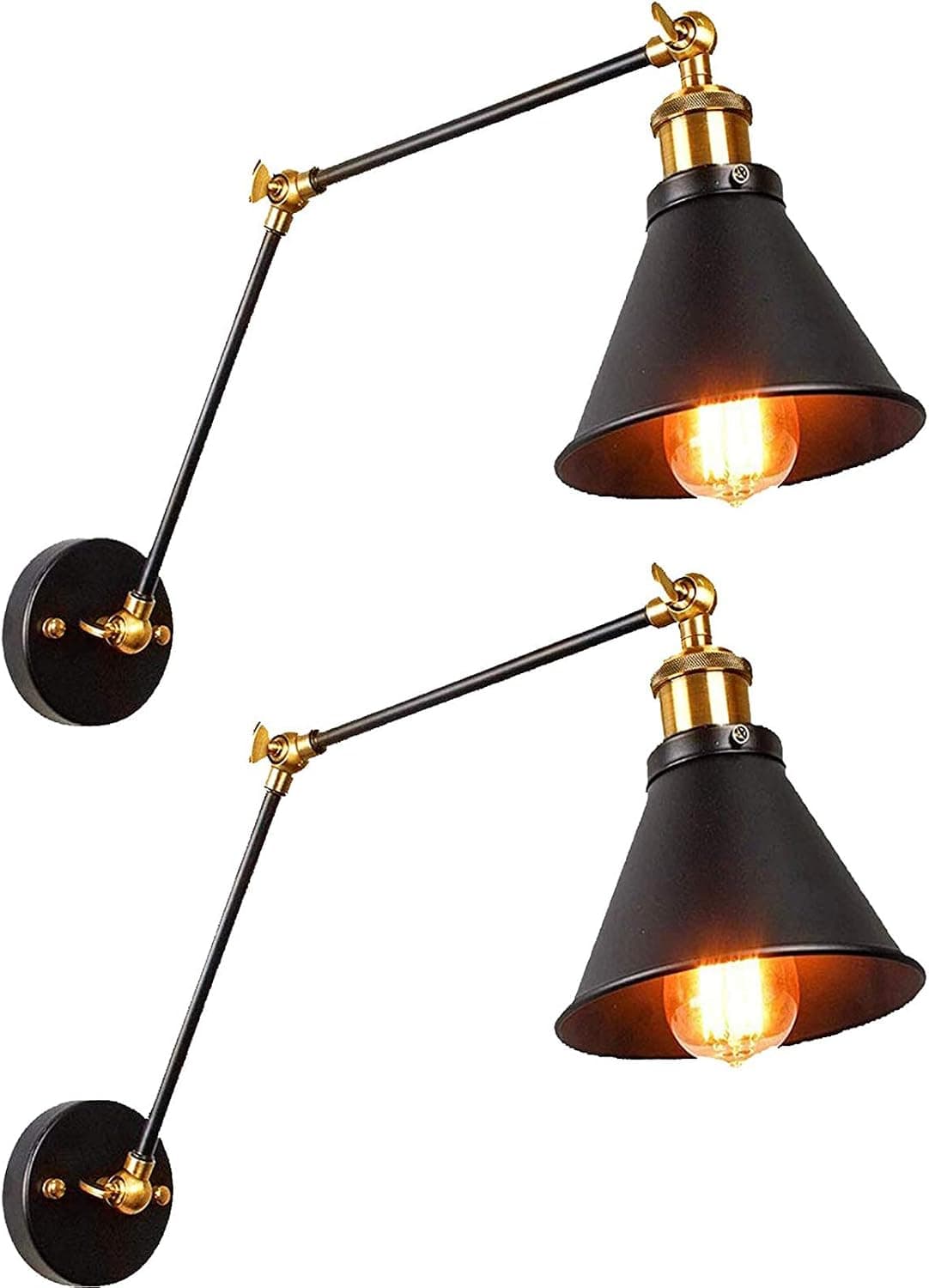 JIGUOOR Plug in Wall Sconce, Swing Arm Wall Lamp with Plug in Cord, Vintage Industrial Wall Mounted Light Fixtures with On Off Switch for Living Room, Bedroom , E26 Base UL Listed (2 Pack)