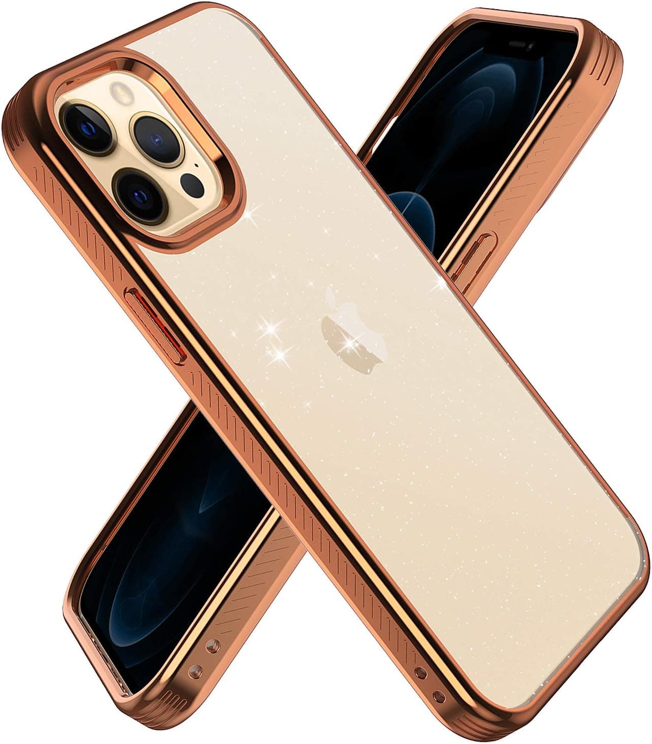 WHOBEE Glitter Clear Case for iPhone 12/iPhone 12 Pro 6.1" 2020, Bling Sparkly Shiny Soft TPU Slim Fit Drop Protection Shockproof Electroplated Edge Cover Case iPhone 12 Pro/iPhone 12(5G) 6.1"- Gold