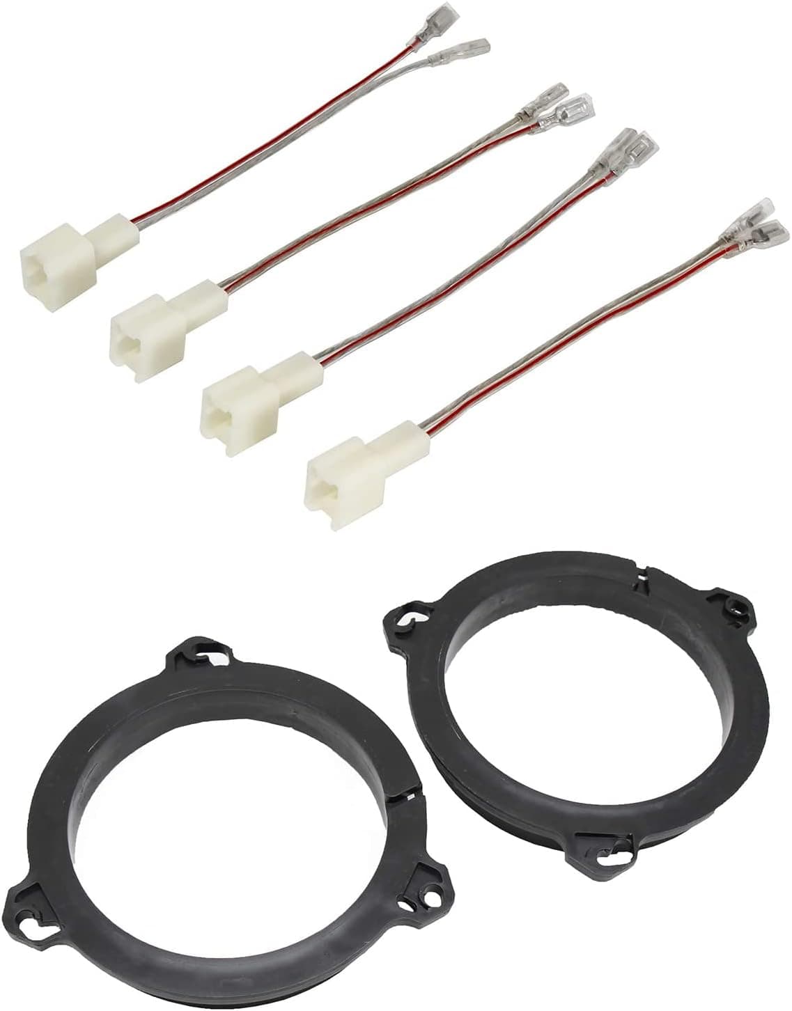 RED WOLF Car Door Speaker Wiring Harness Connector Plug w/Speaker Adapter Spacer Rings 6.5 Inch Nissan 2004-2019 Model 2 Pair