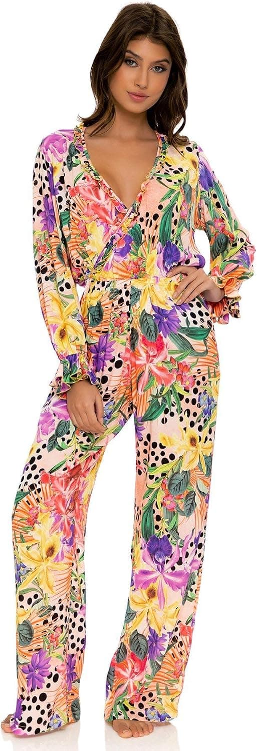 Shocking Florals - Ruffle Long Sleeve Jumpsuit