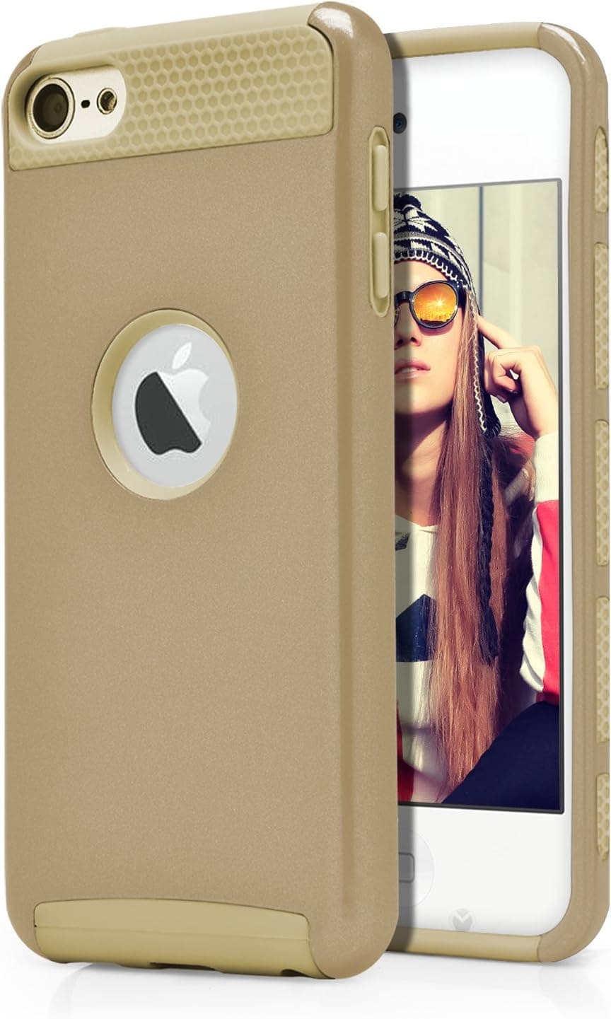 iPod Touch 6th Case, MagicMobile Hard Shockproof Rubber Case for Apple iPod Touch 6 Gen Dual Layer Slim Armor Impact Shock Resistant Case for iPod Touch 6 / 6th Generation (Gold - Gold)