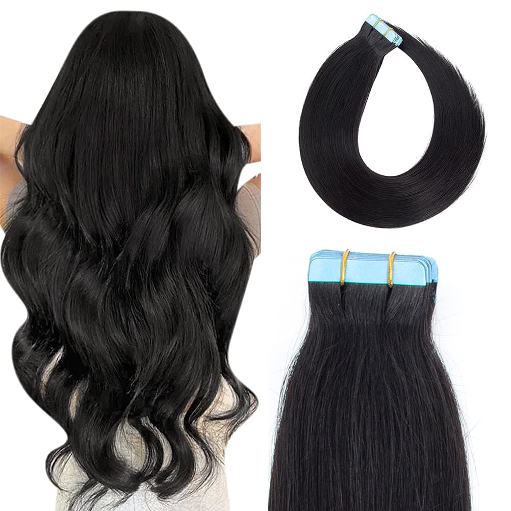 Abbily Hair Tape in Hair Extensions Human Hair Silky Straight Remy Human Hair Extensions Tape in 20pcs 40g Natural Black Color 24 inches Tape in Hair Extensions (24 Inch, Natural Black)