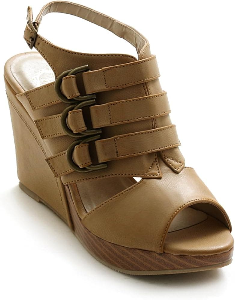 Ollio Women's Platform Wedge Strap Multi Color High Heel Sandal