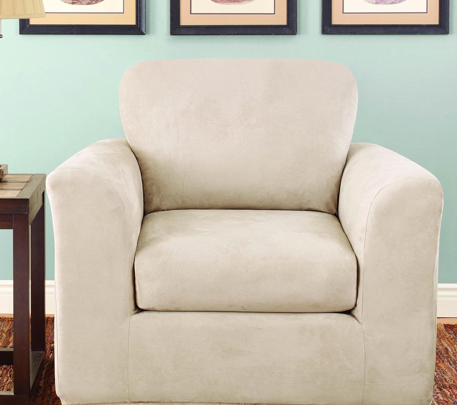 SureFit Stretch Suede Bench Seat - Chair Slipcover - Taupe