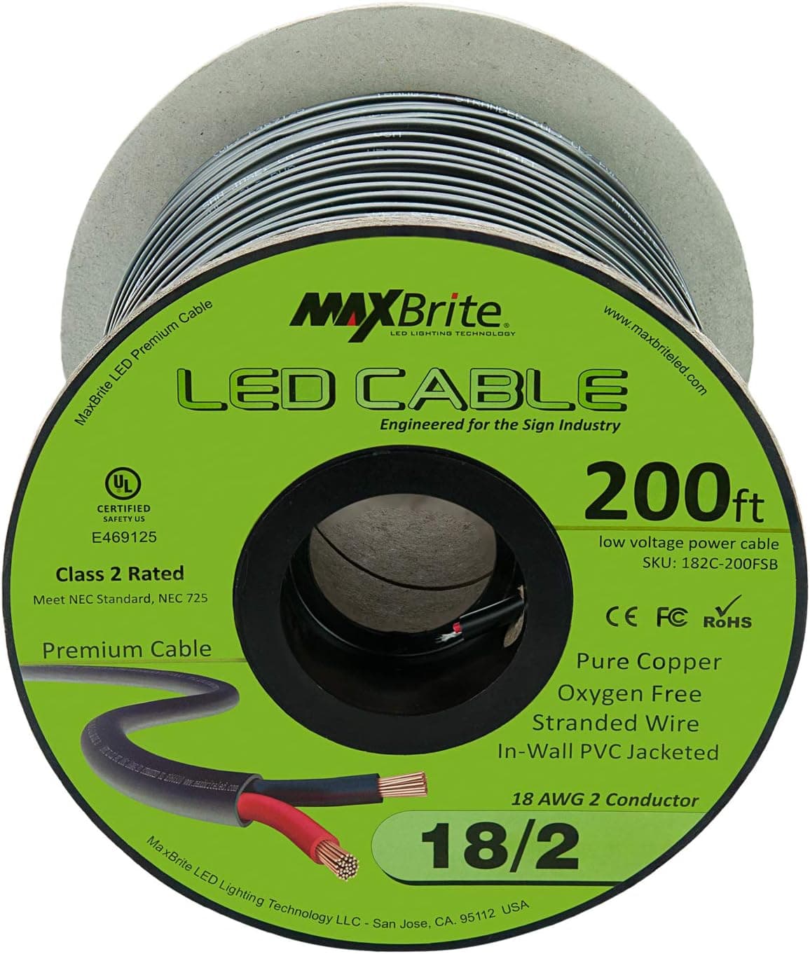 200 ft. 18AWG Low Voltage LED Cable 2 Conductor Black Sleeve in-Wall Speaker Wire UL Listed Class 2
