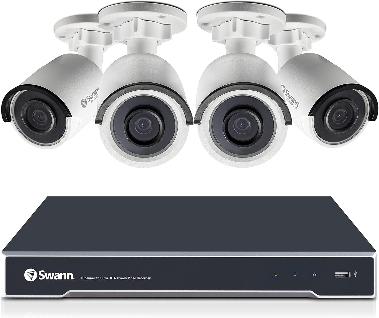 Swann SWNVK-880004-US 8-Channel 4K HD IP SecuritySystem Kit Network Video Recorder NVR w 4TB HDD & 4 x 4K Surveillance Cameras
