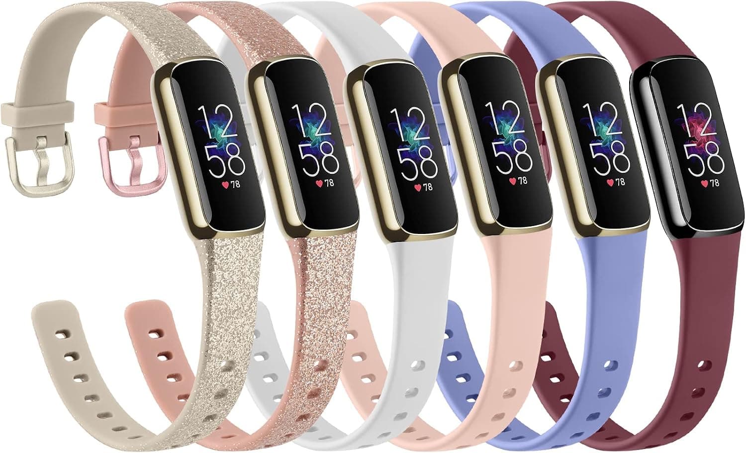 Tobfit 6 Pack Bands Compatible with Fitbit Luxe Bands for Women Men, Sport Silicone Flexible Watch Strap Replacement Wristbands for Fitbit Luxe, Small