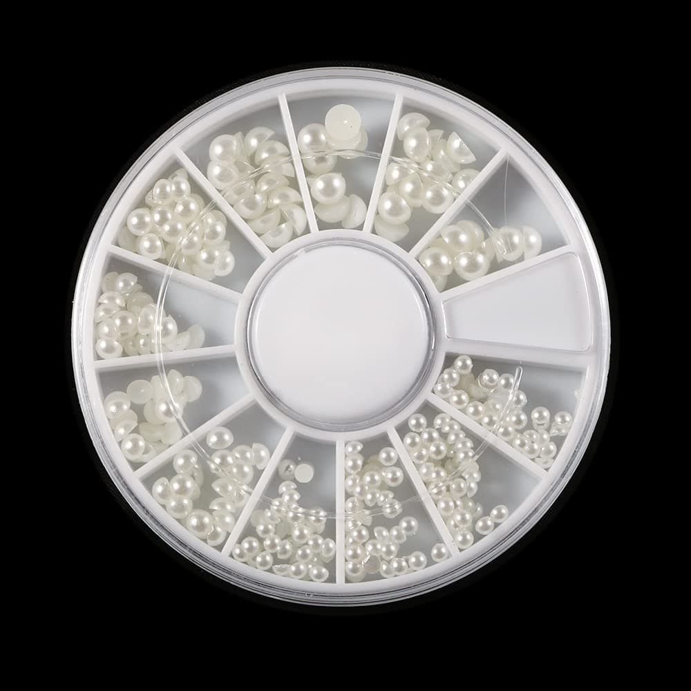 plmm DIY White Beige Mixed Size Nail Beads 3D Nail Rhinestones Pearls Nail Art Decorations Manicure Tools(beige)