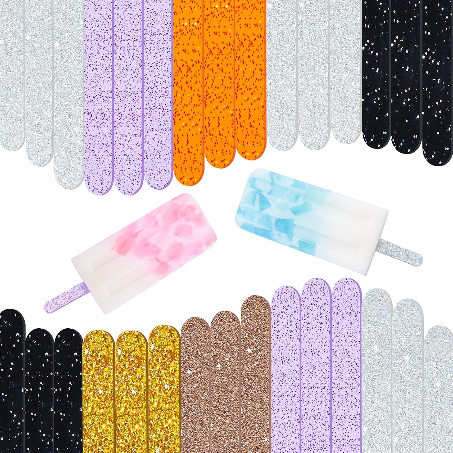 30 Pieces Acrylic Cakesicle Popsicle Sticks Reusable Ice Cream Sticks Mini Glitter Acrylic Ice Pop Stick Colorful Ice Pop Sticks Craft for Ice Cream, Popsicle, Kids Projects