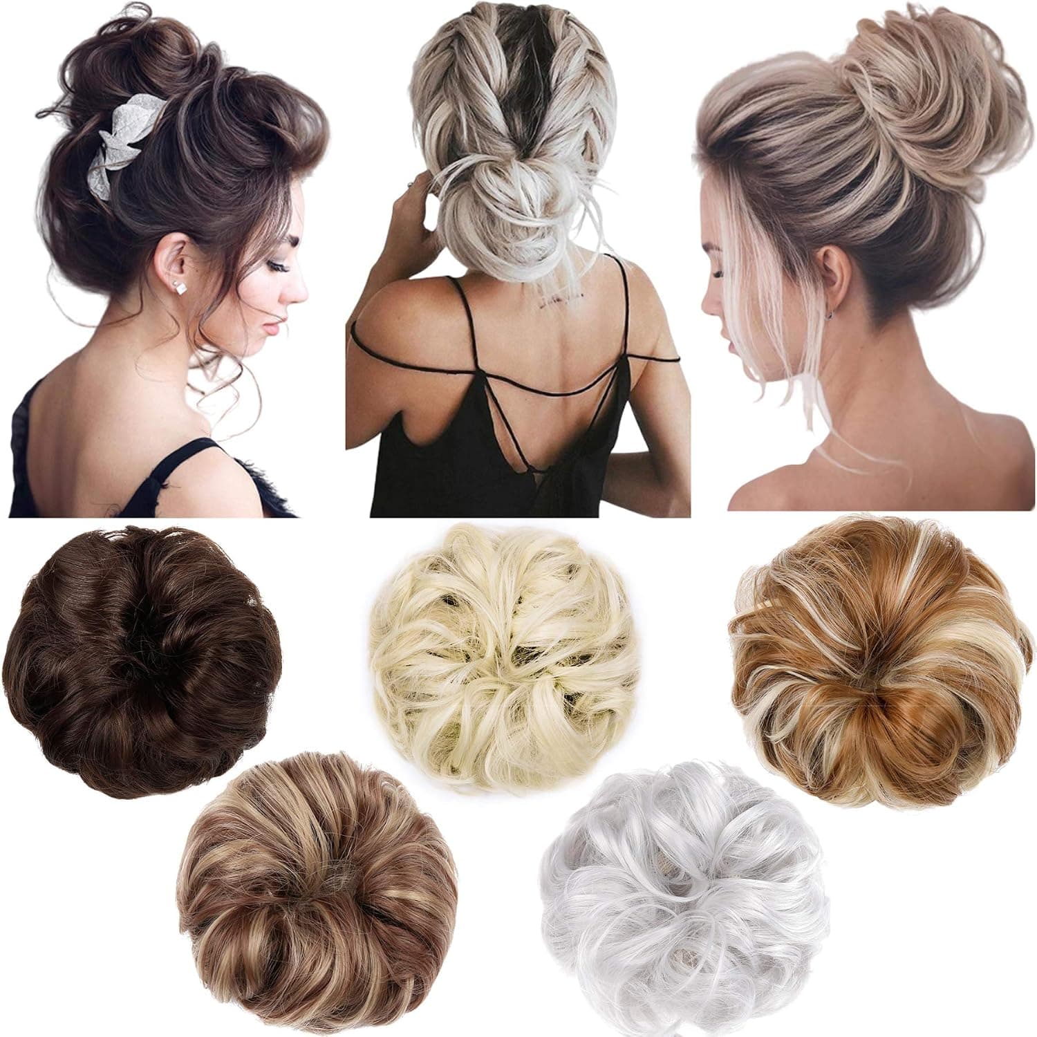 Lansigreen Hebelin 1pcs Messy Hair Bun Extensions Scrunchy Updo Elastic Wavy Curly Donut Chignon Hairpiece