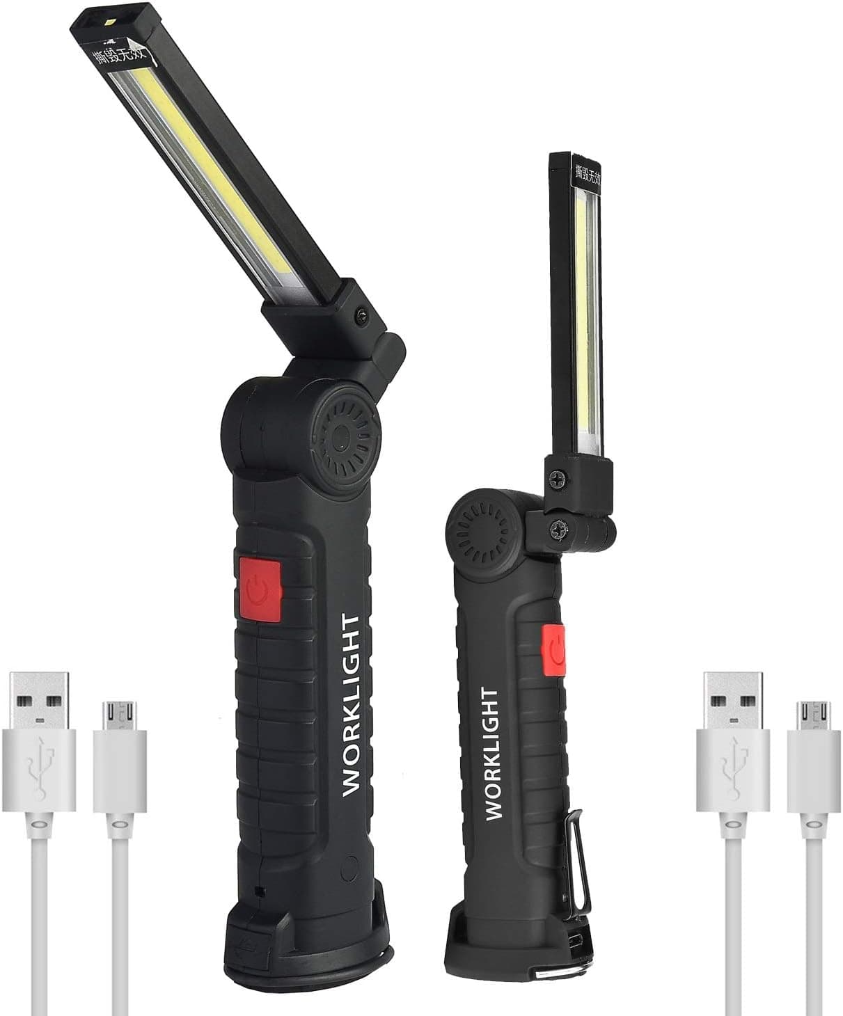 2Pack COB LED Work Light YOUYOUTE USB Rechargeable Magnetic LED Light COB 360°Rotate 5 Lighting Mode+Magnetic Base+Swivel Hook Water-Resistant Portable Inspection Work Light (2Pack Light Size(L+S ))