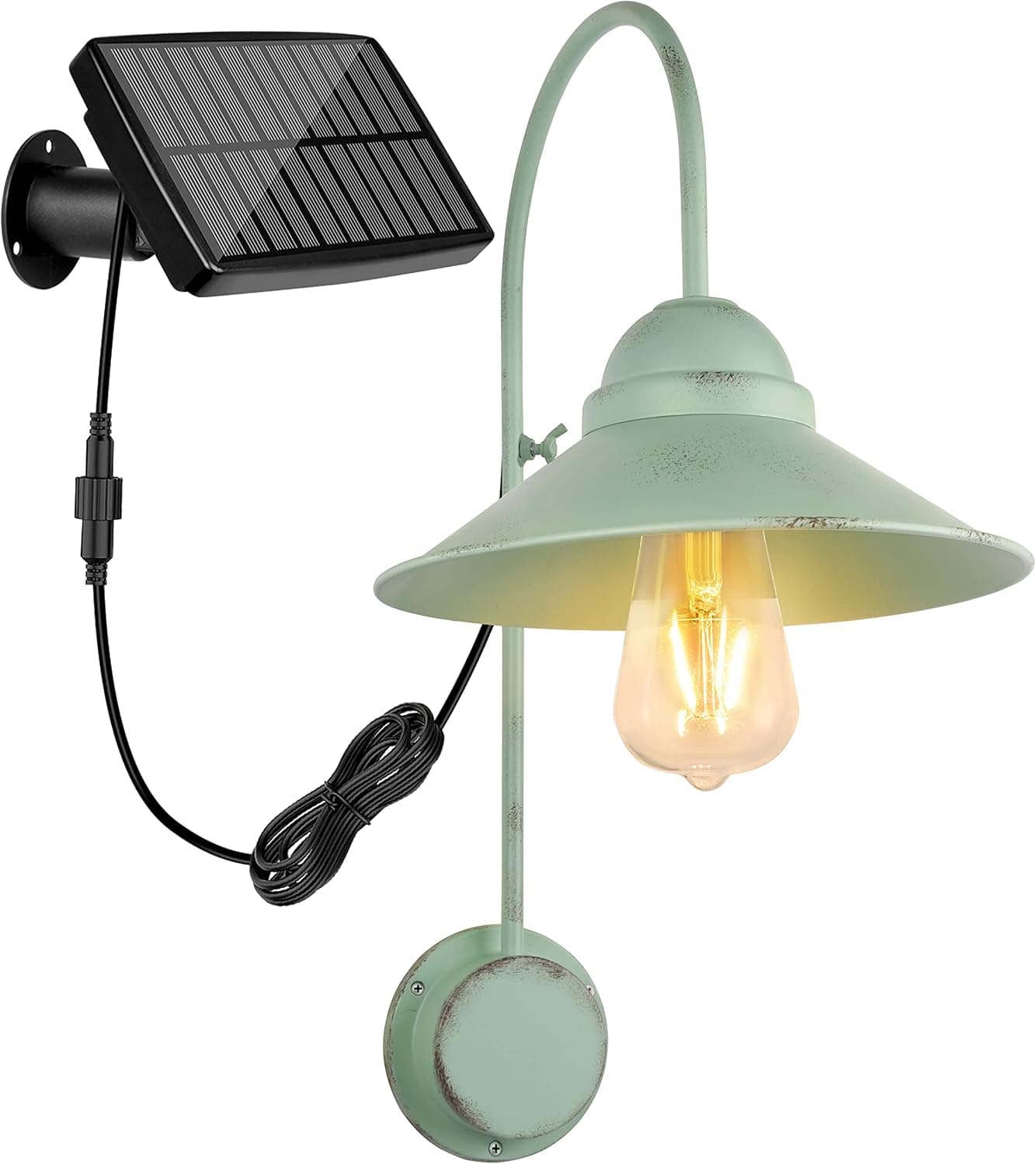 CREATIVE DESIGN Solar Barn Light Outdoor, Classic Gooseneck Solar Porch Light with 2 Lighting Modes, IP65 Waterproof Solar Wall Light Fixtures for Entryway Farmhouse Garage Garden Patio Shed(Green)