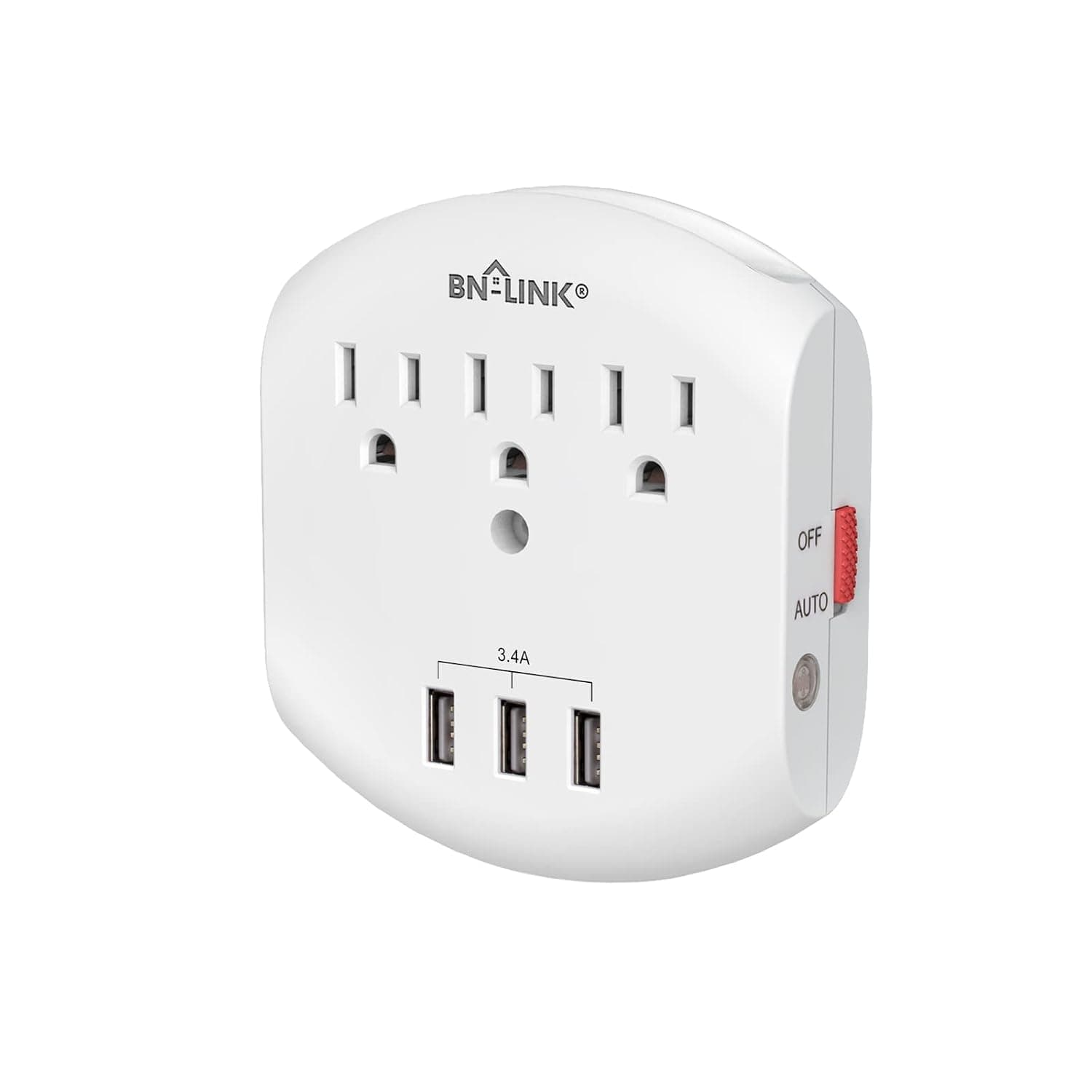 BN-LINK Multi Plug Outlet, USB Wall Charger Surge Protector with 3 Outlets, 3 USB Charging Ports(Total 3.4A) and Auto Sensor LED Night Light, Wall Plug Adapter for Traveling, Home, School, Office