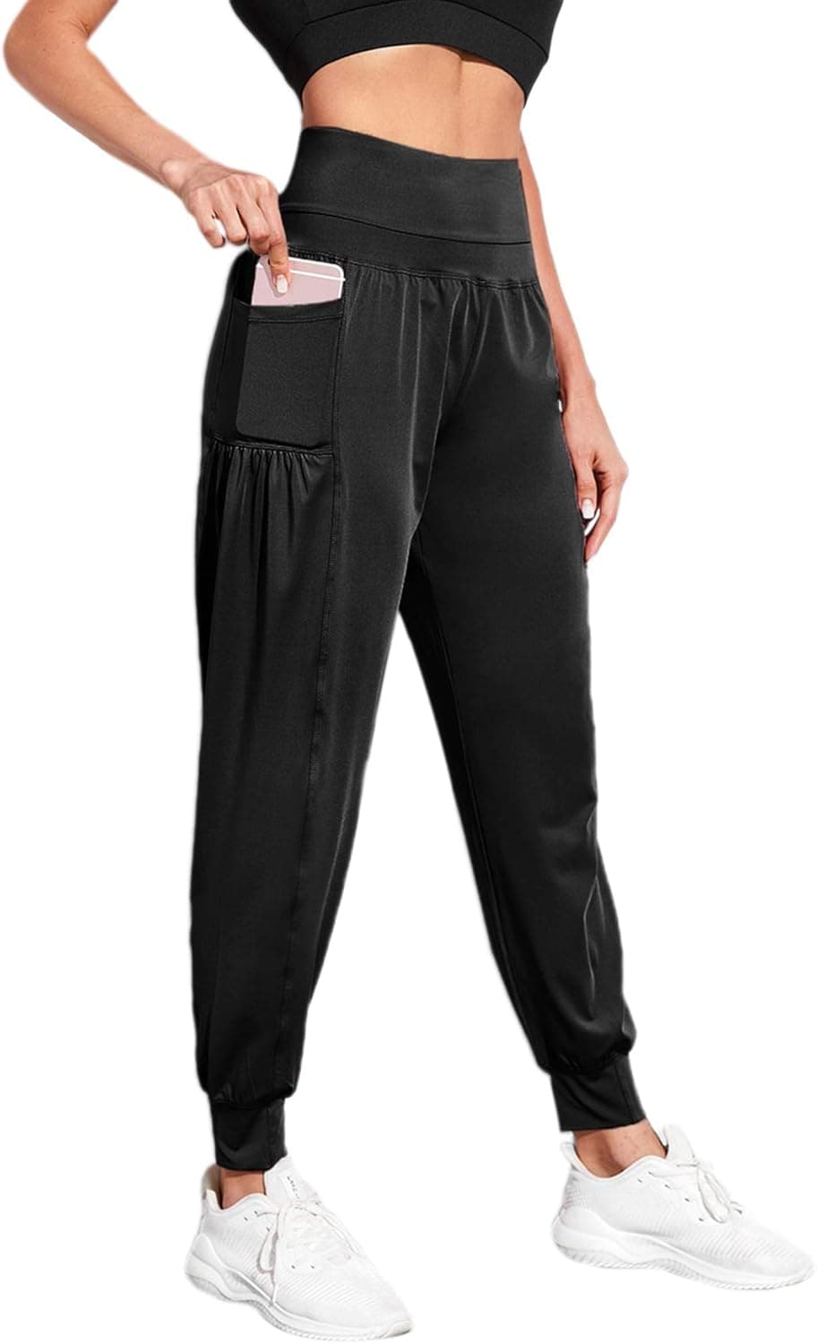 Romwe Women's Wide Band Elastic Waist Sweatpants Athletic Workout Jogger Pants with Pocket