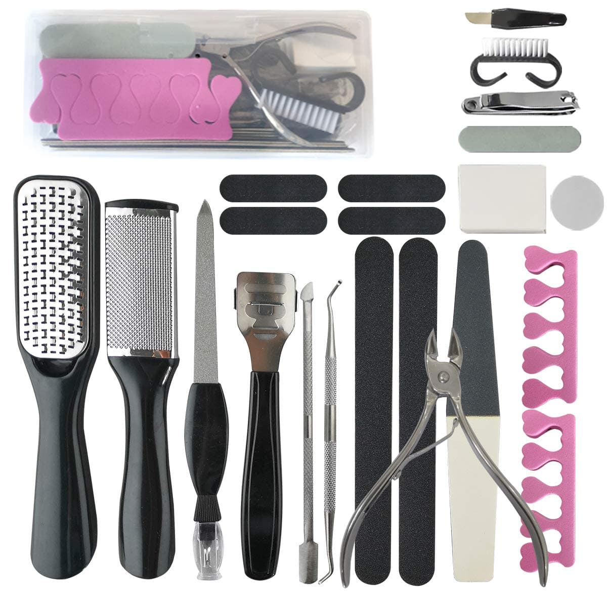 Nado Care Pedicure Kit Professional Foot Scrubber Pedicure Foot Soak 23 in 1 Stainless Steel Foot Care Kit Foot Rasp Dead Skin Remover Pedicure Kit for Men Women Best Gift