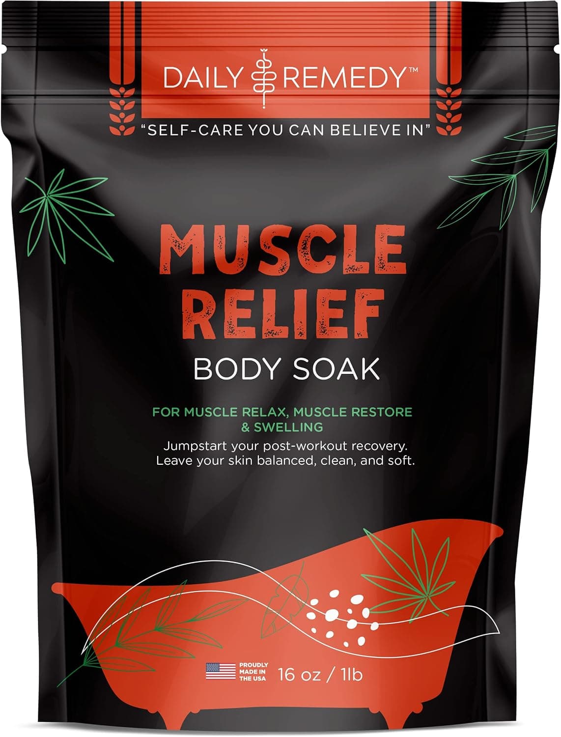 DAILY REMEDY Muscle Relief Body Soak with Epsom Salt - Made in USA - for Deep Soaking Body Aches, Muscle Pain, Joint Soreness and Tired Muscles.