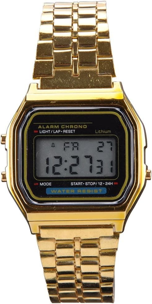 Moonar®Ultra-Thin Classic Gold Metal Digital Display Wrist Watch Date Stopwatch Alrm Wristwatch (Gold + Black)