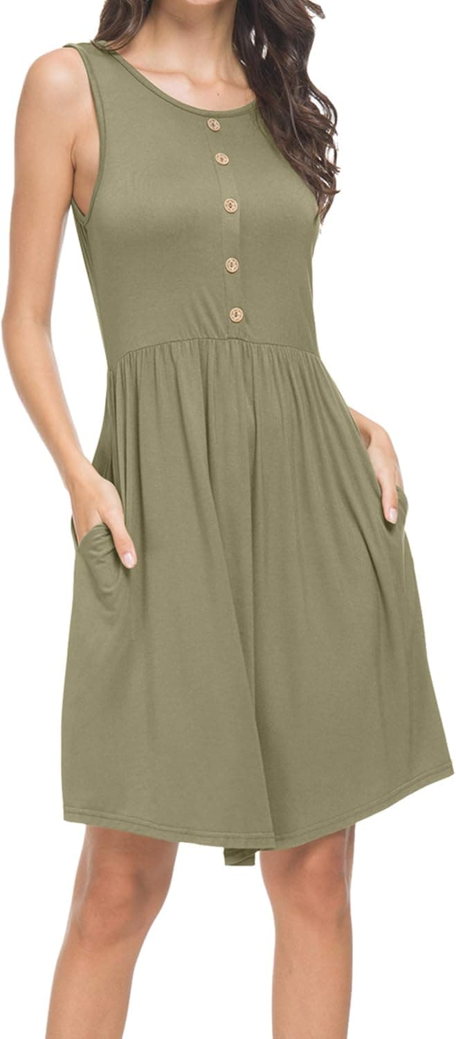 levaca Women's Summer Casual Loose Swing T-Shirt Dress with Pockets