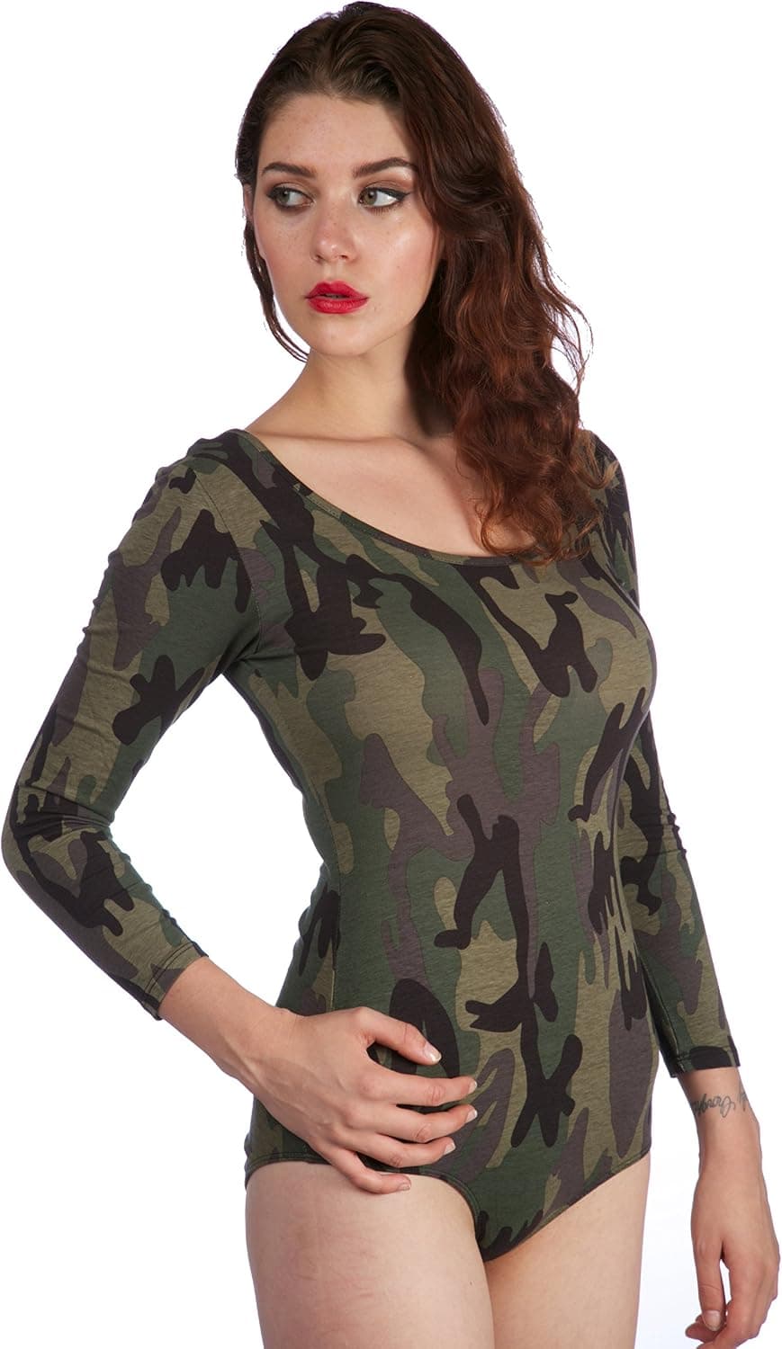 Women's Long Sleeve Scoop Neck Snap Crotch Leotard Bodysuit