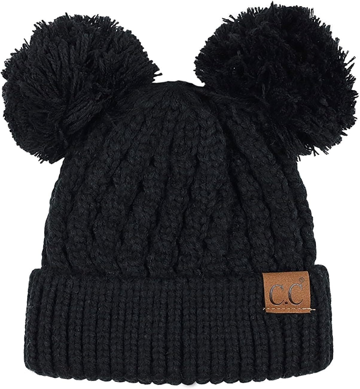 Gravity Threads 2 Pom Pom Cable Knit Soft Stretch Beanie