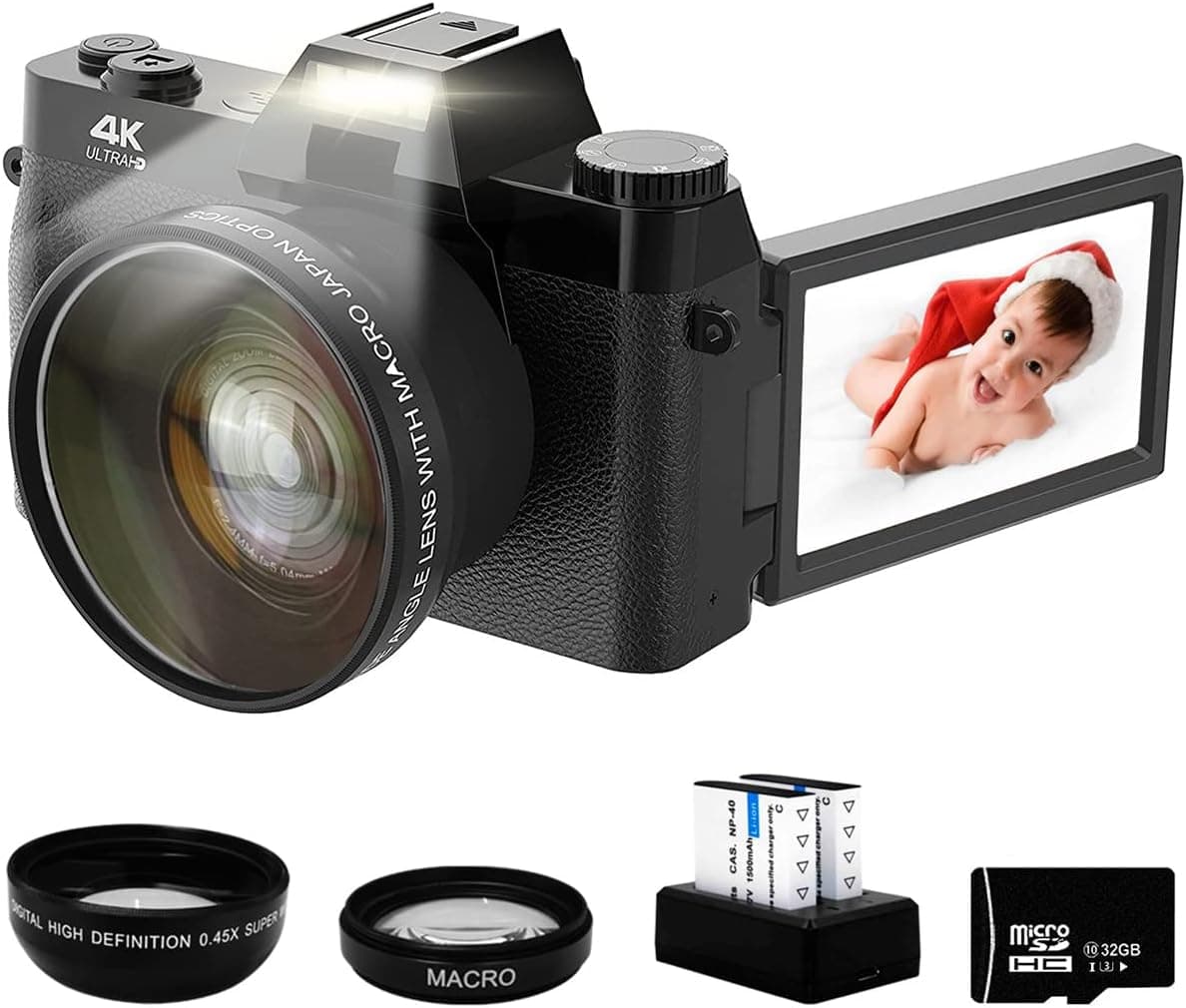 UMIMIXI Camcorder 4K Vlog Video Camera with Wide Angle Lens for YouTube Vlogging 48MP Wi-Fi Digital Camera Recorder 16X Digital Zoom 3.0'' LCD Screen Camcorders with 32G Micro SD Card(Black)