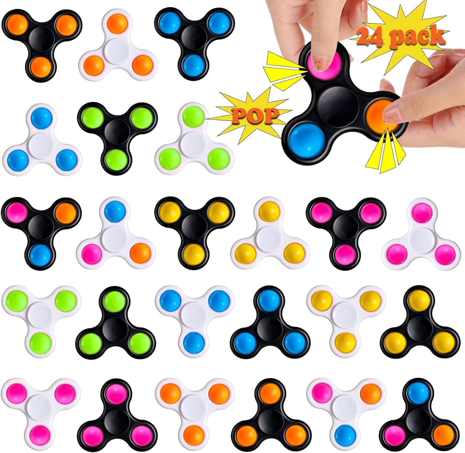 Party Favor Fidget Spinner 24 Pack Goodie Bag Easter Basket Stuffers Classroom Rewards Birthday Party Supplies Return Gifts for Kids Easter Party